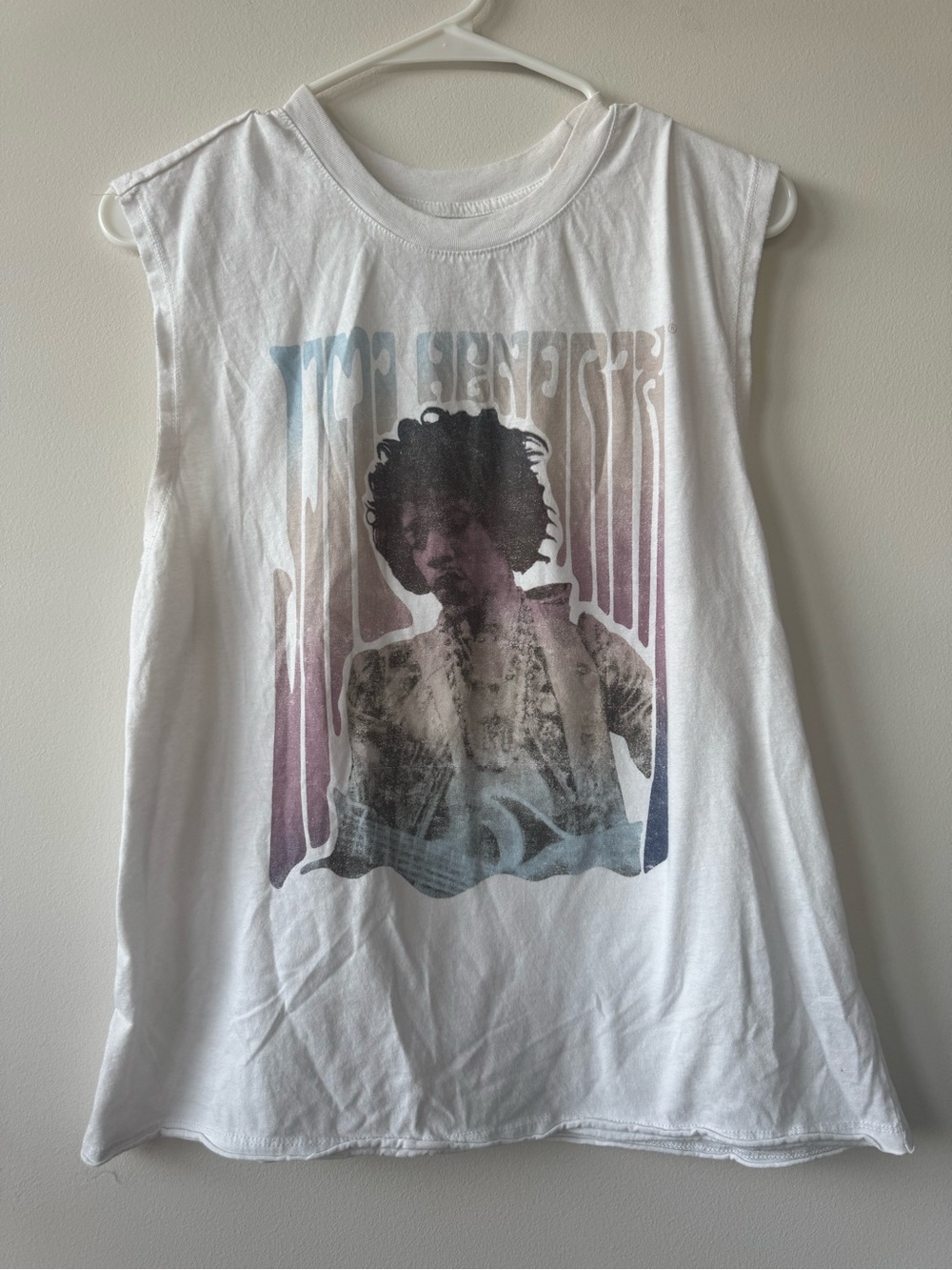 Jimi Hendrix White Graphic Muscle Ombré Tank Top Vintage Band Style Hippie Sz L